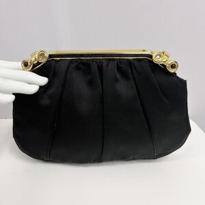 ❤️SOLD❤️ Vintage Judith Leiber Silk Clutch Purse 2 Metal W Stone Closures‎ Black